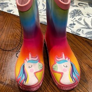 1 pair Girls Rainbow Unicorn Rain Boots size 11